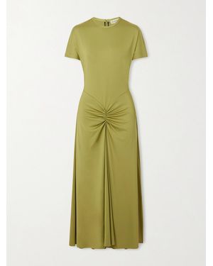 Victoria Beckham Gathered Satin-Jersey Midi Dress - Green