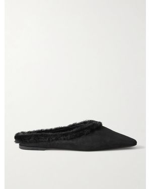 TOTEME Slippers Aus Veloursleder Mit Shearling-Besatz - Weiß