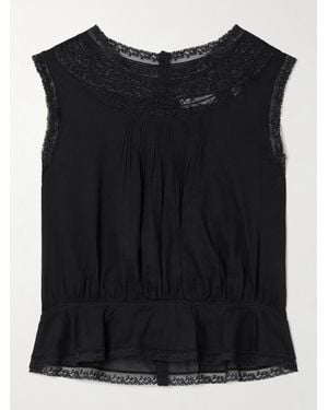 Doen Lilibet Lace-Trimmed Pintucked Organic Cotton-Voile Top - Black