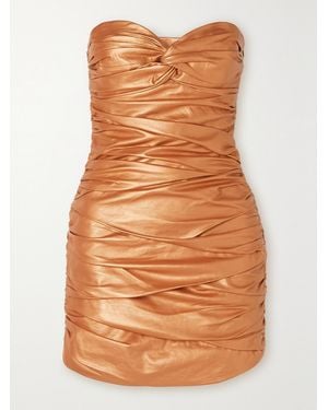 Zeynep Arcay Strapless Ruched Metallic Leather Mini Dress - Brown