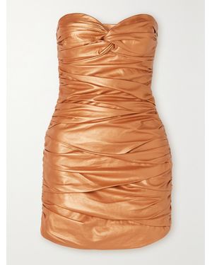 Zeynep Arcay Strapless Ruched Metallic Leather Mini Dress - Brown