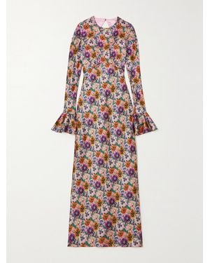 Les Rêveries Open-Back Floral-Print Satin Midi Dress - Red