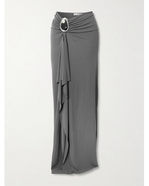 Christopher Esber Orica Asymmetric Embellished Ruched Draped Jersey Maxi Skirt - Grey