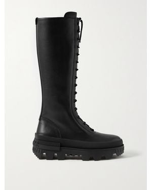 Moncler Vail Leather Lace-Up Knee Boots - Black