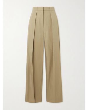 Balmain Pleated Cotton-Poplin Wide-Leg Trousers - Natural