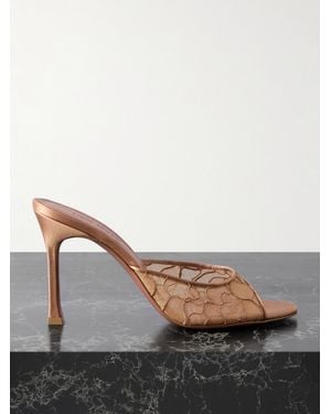 AMINA MUADDI Alexa Satin And Corded-Lace Sandals - Brown