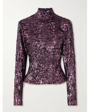 Rabanne Sequinned Chiffon Turtleneck Top - Purple