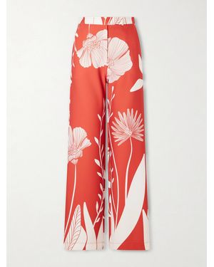 ANDRES OTALORA Ama Y Haz Floral-Print Satin-Jersey Wide-Leg Trousers - Red