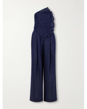 ANDRES OTALORA Ainma Pleated Linen-Woven Jumpsuit - Blue