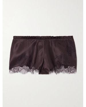 Carine Gilson Lace-Trimmed Silk-Satin Shorts - Purple