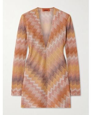 Missoni Metallic Striped Crochet-Knit Mini Dress - Brown