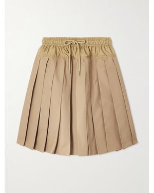 Moncler Shell-Trimmed Pleated Twill Skirt - Natural