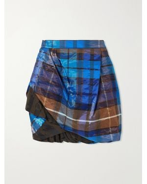 Vivienne Westwood Zora Asymmetric Pleated Checked Twill Mini Skirt - Blue