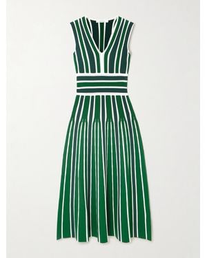 Max Mara Tallone Striped Pointelle-Knit Midi Dress - Green