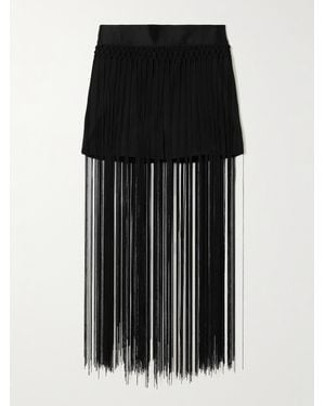 Veronica de Piante Allegra Fringed Duchesse Silk Satin-Trimmed Stretch-Wool Shorts - Black