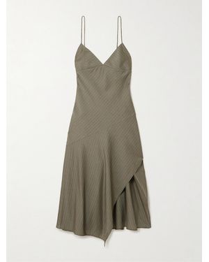 St. Agni Panelled Asymmetric Pinstriped Cotton-Blend Twill Dress - Natural