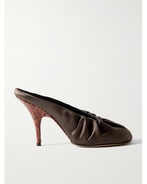 Dries Van Noten Ruched Satin Mules - Brown