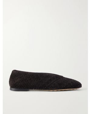 Bottega Veneta Rosa Intrecciato Suede Ballet Flats - Black
