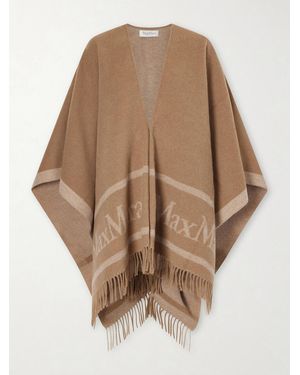 Max Mara Fringed Wool-Jacquard Cape - Natural