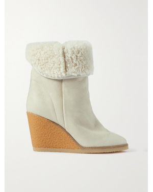 Isabel Marant Totam Stiefel Aus Veloursleder Mit Keilabsatz Und Shearling-Futter - Natur
