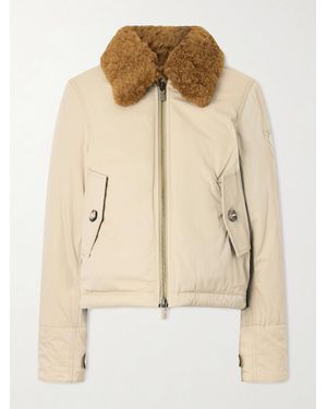 Burberry Gabardine Capsule Shearling-Trimmed Appliquéd Cotton-Blend Down Jacket - Natural