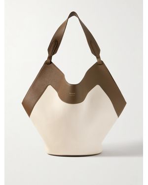 KHAITE Lotus Medium Leather-Trimmed Canvas Tote - Natural