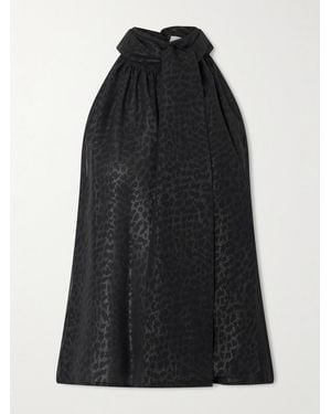 Veronica de Piante Elsa Scarf-Detailed Leopard-Print Silk Top - Black
