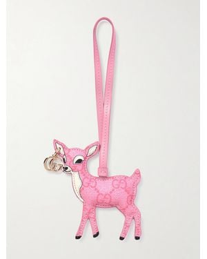 Gucci Embellished Leather-Trimmed Coated-Canvas Bag Charm - Pink