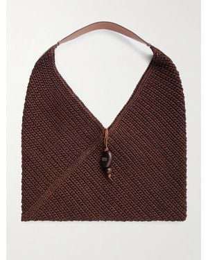 Hunting Season Origami Large Leather-Trimmed Fique Tote - Purple