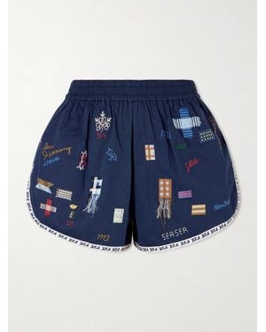 Sea Claira Embroidered Cotton Shorts - Blue