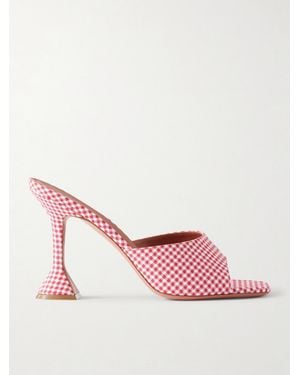 AMINA MUADDI Lupita 95 Gingham Woven Mules - Pink