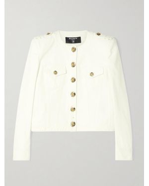 Balmain Cropped Button-Embellished Cotton-Canvas Jacket - Natural