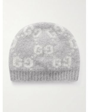 Gucci Jacquard-Knit Alpaca-Blend Beanie - Grey