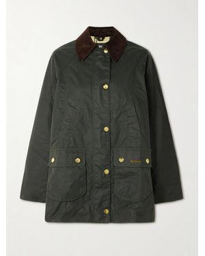 Barbour Beadnell Corduroy-Trimmed Waxed-Cotton Jacket - Gray