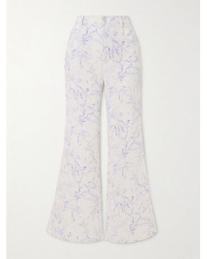 Alix Of Bohemia Bunny Avian Printed Linen-Canvas Flared Pants - White