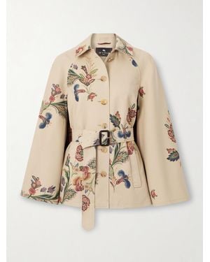 Etro Cape-Effect Belted Printed Cotton-Blend Twill Jacket - Natural
