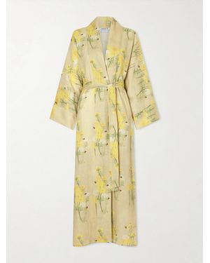 BERNADETTE Peignoir Belted Floral-Print Linen Maxi Dress - Yellow
