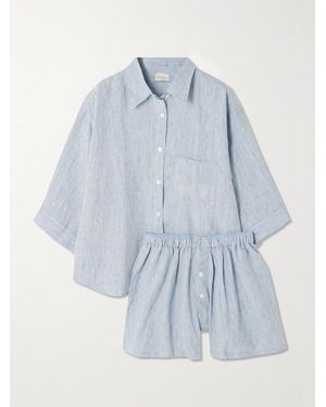 Deiji Studios The 03 Striped Washed-Linen Shirt And Shorts Set - Blau