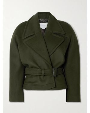 Stella McCartney Cropped Belted Double-Breasted Wool Coat - Green
