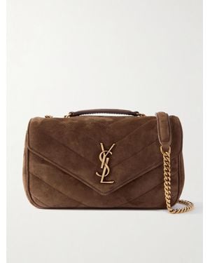 Saint Laurent Sac Porté Épaule En Daim À Surpiqûres Loulou - Marron