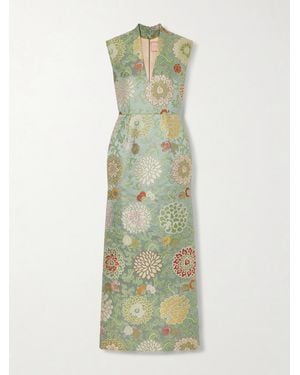 Marta Ferri Praga Embroidered Woven Midi Dress - Green