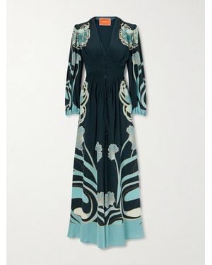 La DoubleJ Printed Silk Maxi Dress - Blue