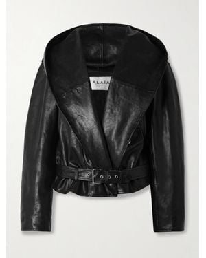 Alaïa Hooded Leather Biker Jacket - Black