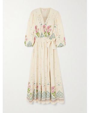 Emporio Sirenuse Lavinia Belted Floral-Print Silk Crepe De Chine Wrap Maxi Dress - Natural