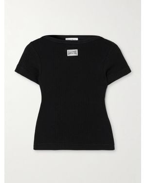 Jean Paul Gaultier Cropped Appliquéd Ribbed Cotton T-Shirt - Black