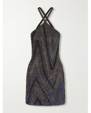 Missoni Halterneck Sequin-Embellished Striped Metallic Crochet-Knit Mini Dress - Multicolour