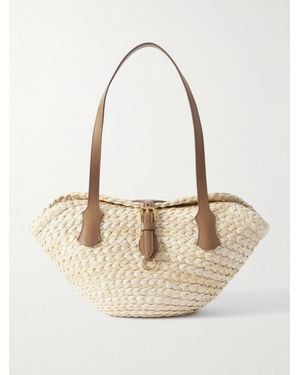 Dolce & Gabbana Leather-Trimmed Raffia Shoulder Bag - Natural