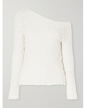 The Elder Statesman Vine Off-The-Shoulder Cotton-Blend Bouclé Sweater - White