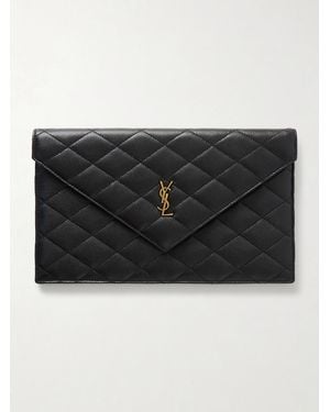 Saint Laurent Grain De Sable Logo-Embellished Leather Clutch - Black