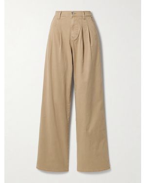 Veronica Beard Mia Pleated Cotton-Blend Twill Wide-Leg Trousers - Natural